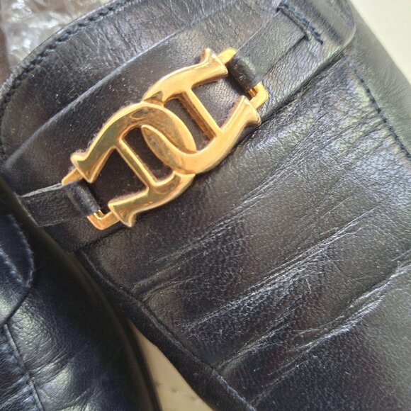 Etienne Aigner Valentine Loafers Vintage Slip Ons Logo Buckle Navy - Picture 3 of 10